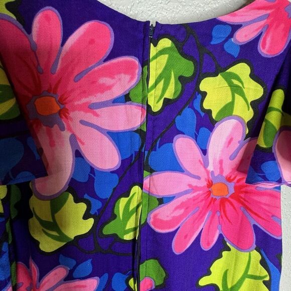 Authentic Vintage Hawaiian Dress 60’s 70’s Psychedelic Maxi Tropical Barkcloth M - Picture 11 of 12